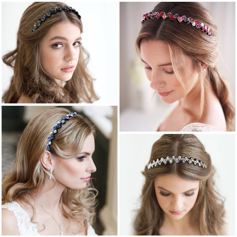 ZOCONE Headbands for Women with Diamond Comb, Wave Rhinestone Headbands with Teeth, 5Pcs Plastic Tooth Comb Head Bands Non Slip, Crystal Hair Loop Wavy Hair Accessories for Women Girls - Image 3